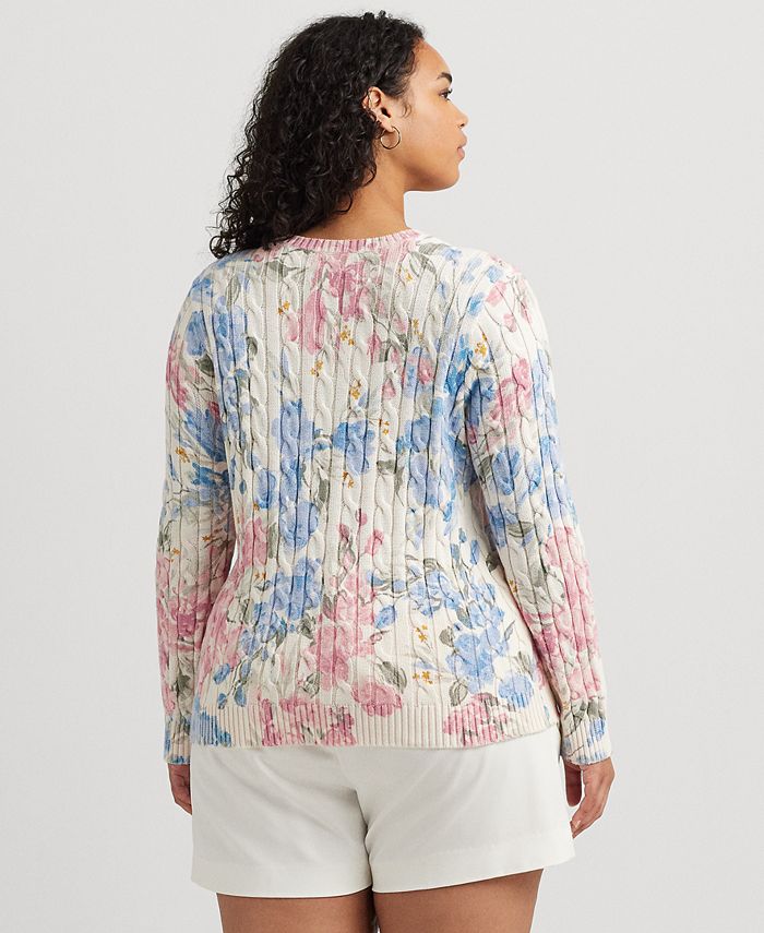 Lauren Ralph Lauren Plus Size Printed Cable-Knit Sweater - Macy's