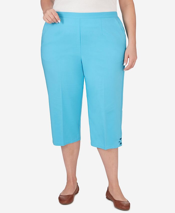 Pantalones Capri Cortos De Sarga Para Mujer Alfred Dunner - Ajuste Clásico, Cintura Elástica, Color Pavo Real, Talla 16 US