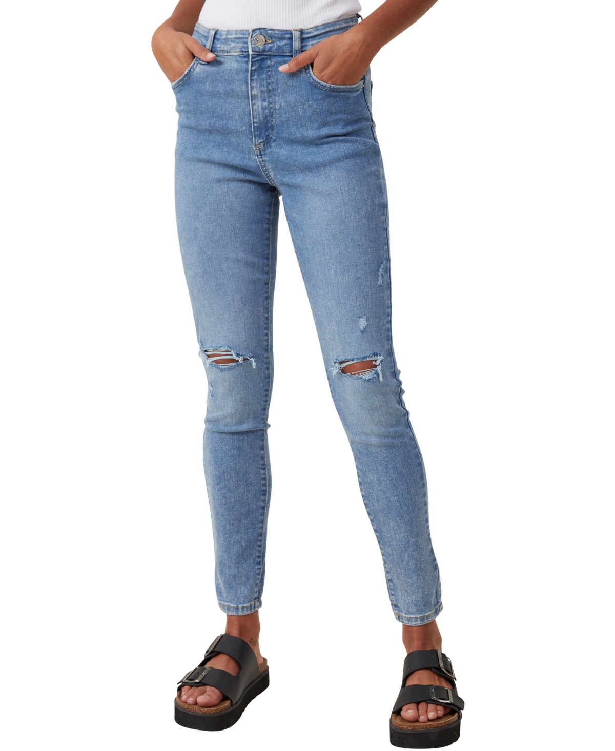Cotton On Women's High Rise Skinny Jeans In Bells Blue Rip