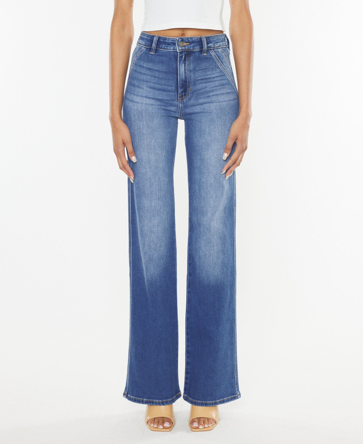 Women's Ultra High Rise Distressed 90s Flare Jeans - Medium Denim