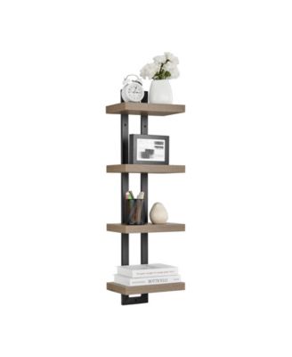 4-Tier Ladder Bracket Floating Wall Shelves, Black Metal Finish