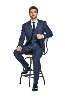 Men's 3 Piece Slim Fit Tailored Check Suit