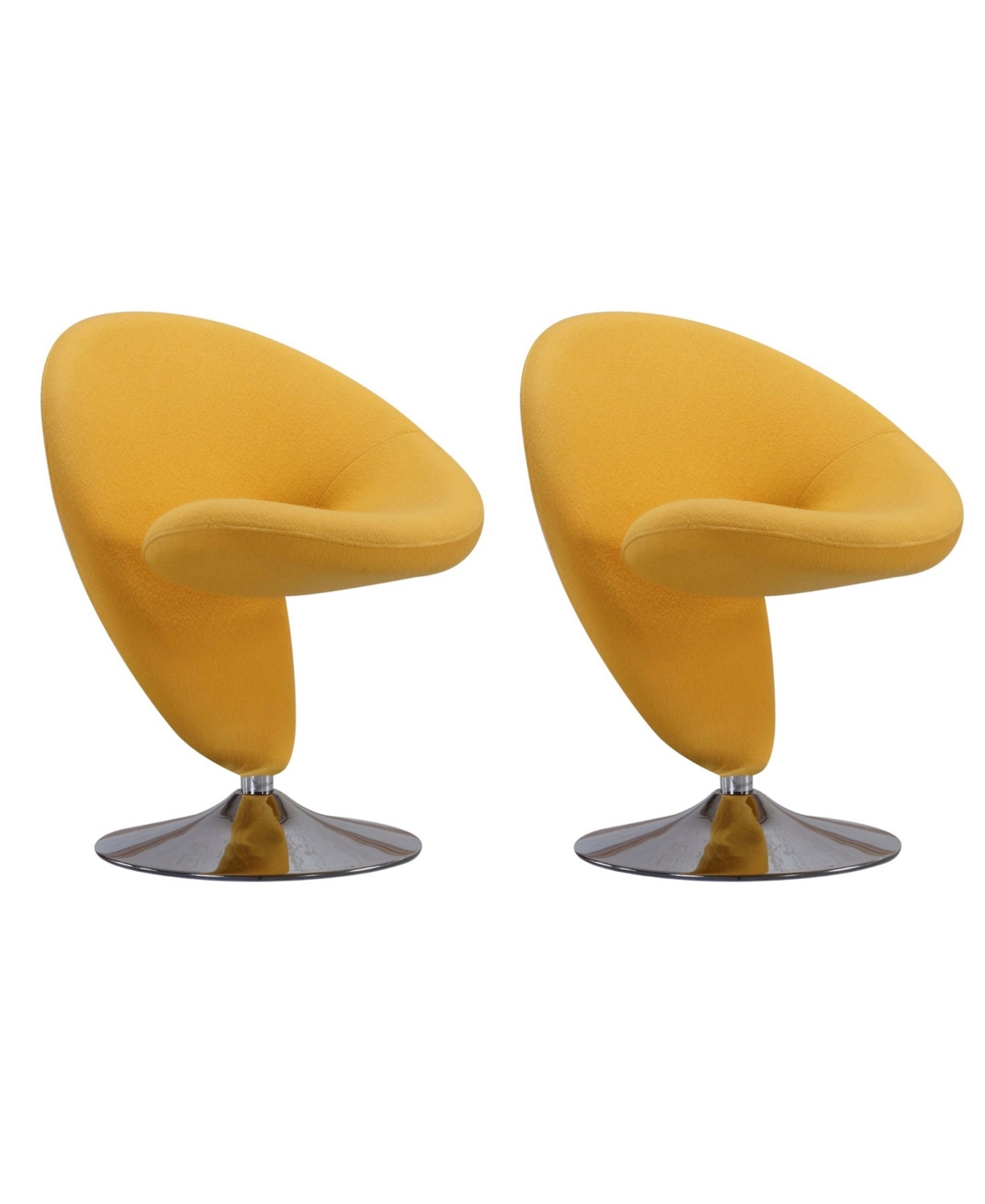 Manhattan Comfort Curl Swivel Accent Chair, Set Of 2 In Yellow,polished Chrome