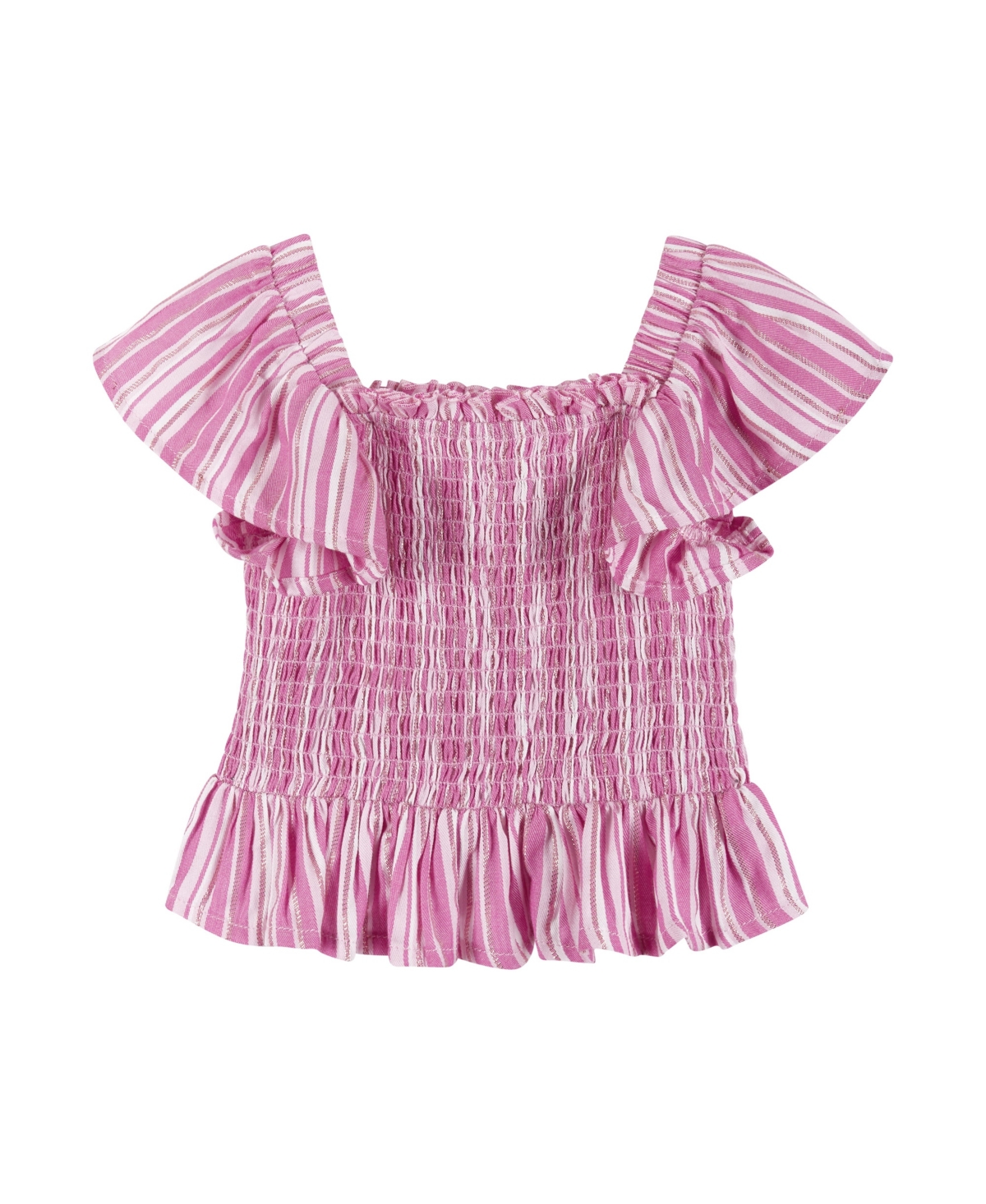 Andy & Evan Little Girls Toddler/Child Pink Striped Smocked Top & Tiered Skirt Set
