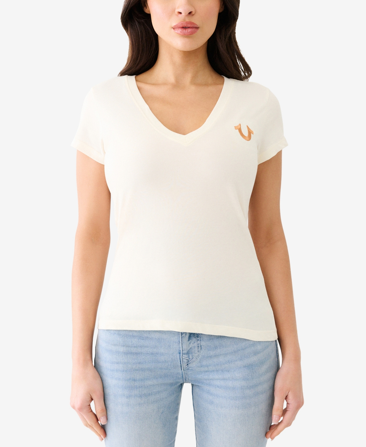 Shop True Religion Women's Short Sleeve Horseshoe V-neck T-shirt In Winter White