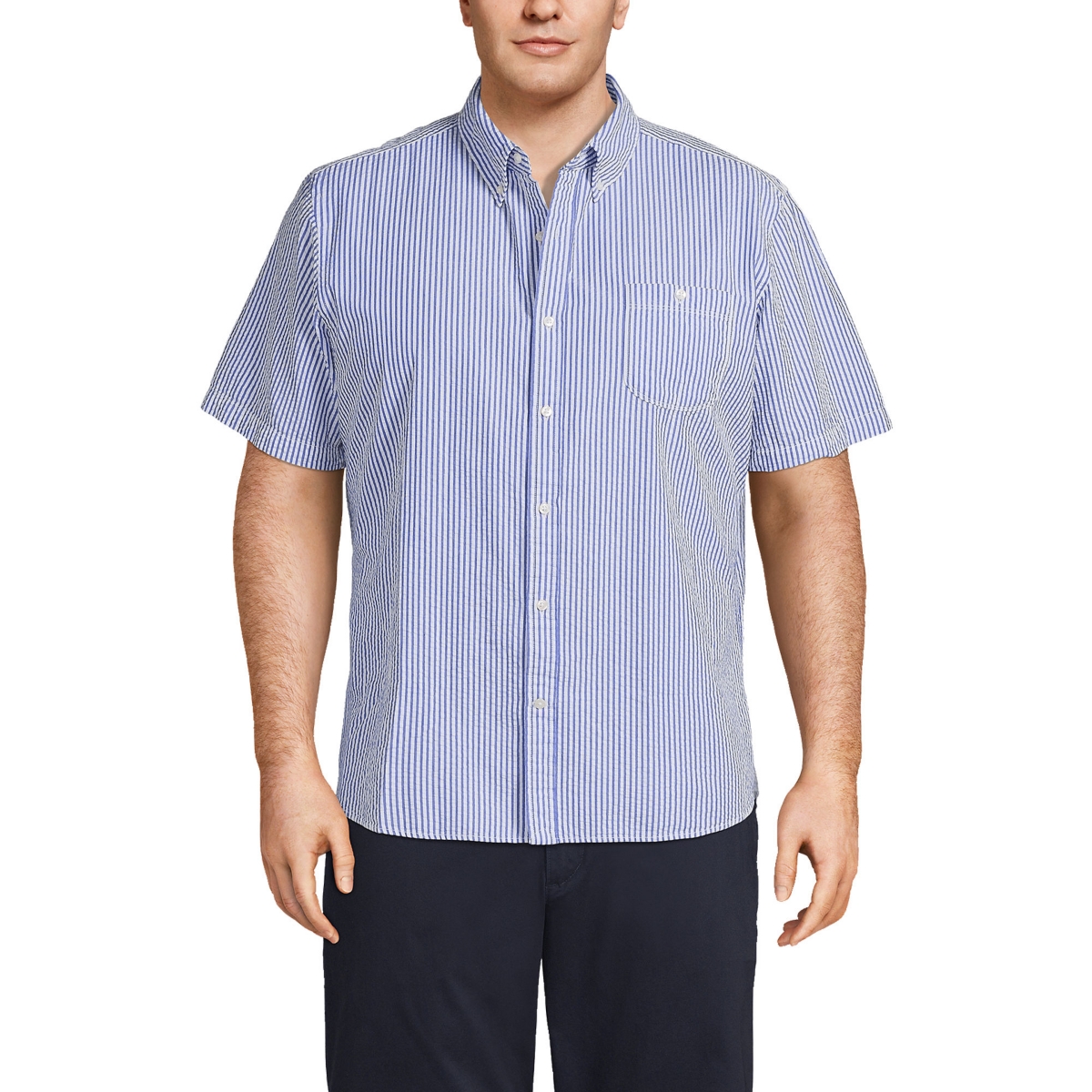 Men's Big and Tall Traditional Fit Short Sleeve Seersucker Shirt - Royal cobalt pin stripe