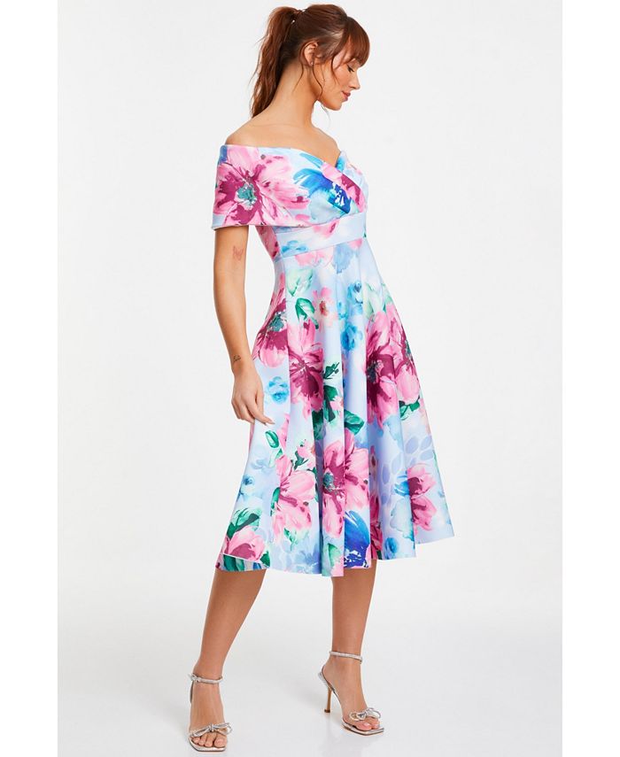 QUIZ Women's Scuba Floral Bardot Skater Midi Dress Macy's