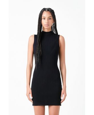 Women's Mock Neck Sleeveless Knit Mini Dress