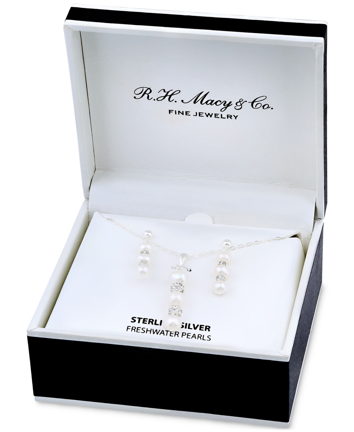 Cultured Freshwater Pearl (5-7mm) & Crystal Pendant Necklace & Matching Drop Earrings Set in Sterling Silver