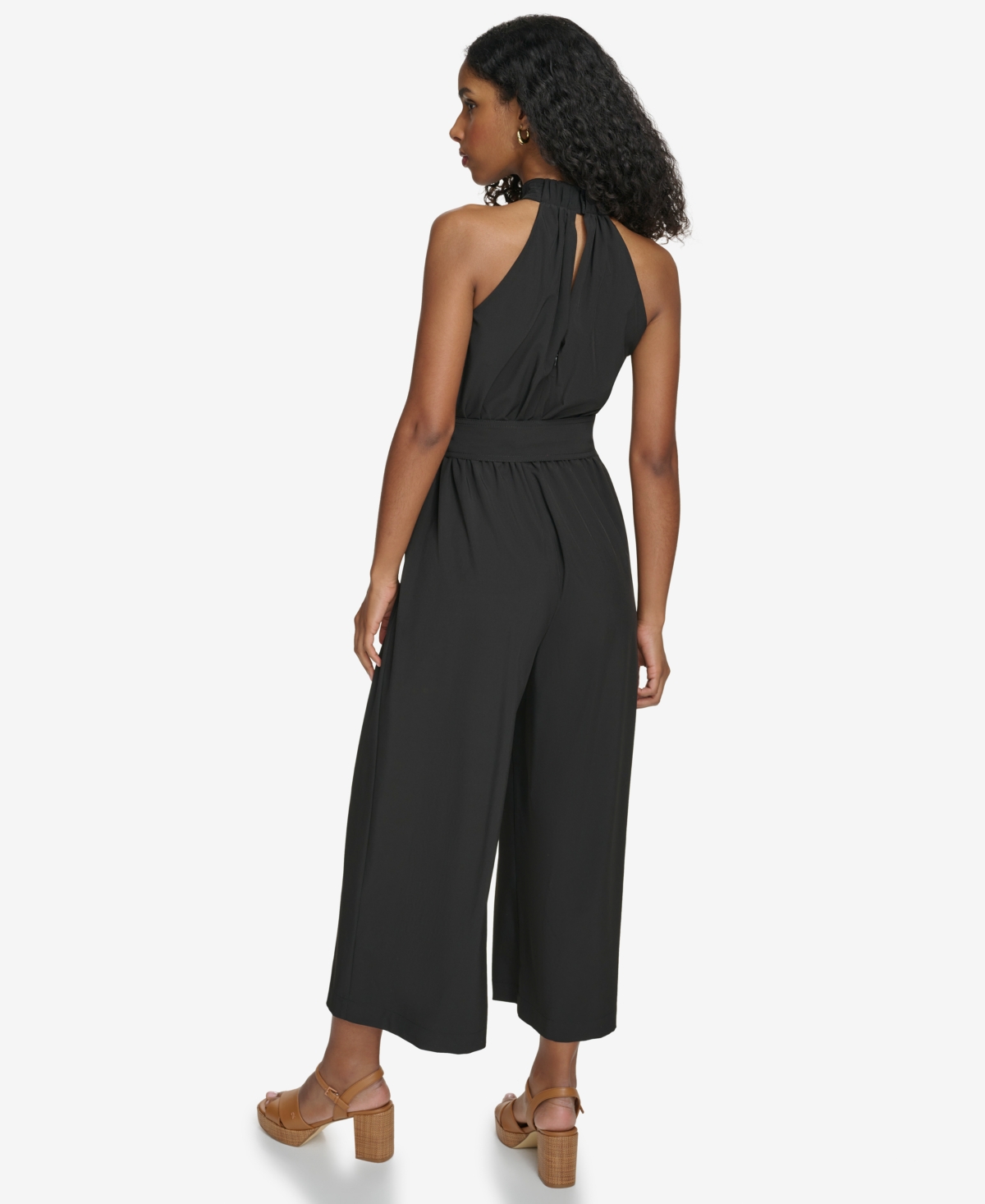 Shop Calvin Klein Women's Belter Halter-neck Straight-leg Jumpsuit In Hibiscus