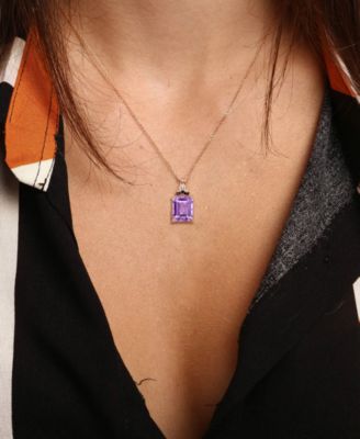 Pink Amethyst (5-7 ct. t.w.) & Black Sapphire (1/4 ct. t.w.) Halo 18" Pendant Necklace in Rose-Plated Sterling Silver