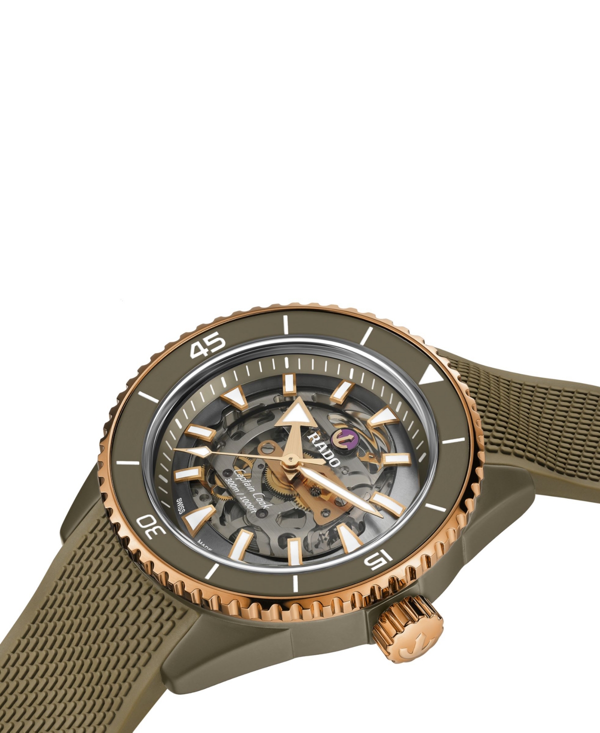 Rado Men's Swiss Automatic Captain Cook Green Rubber Strap Watch 43mm