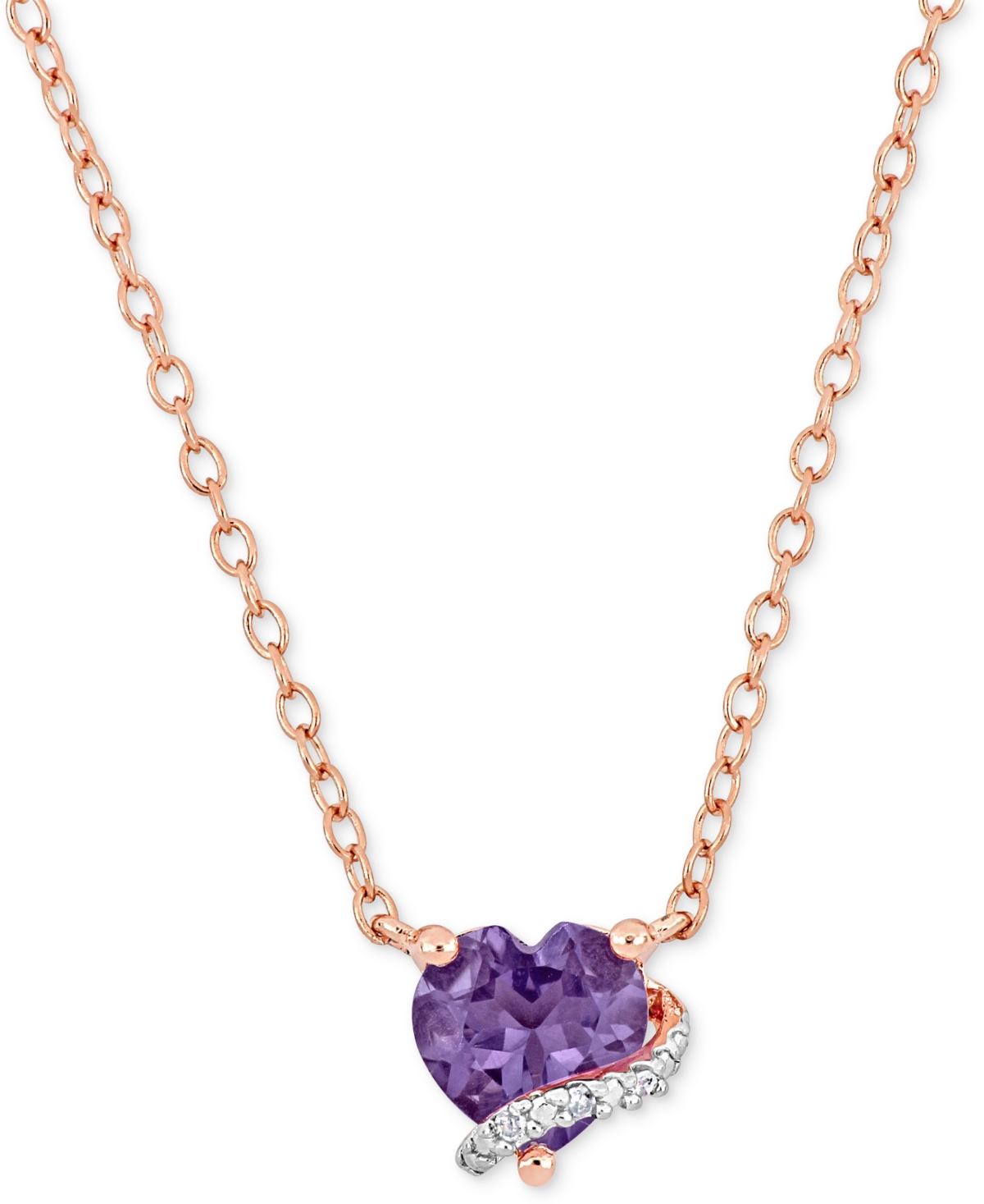 Amethyst (1/2 ct. t.w.) & Diamond Accent Swirl 18" Pendant Necklace in Rose-Plated Sterling Silver - Amethyst