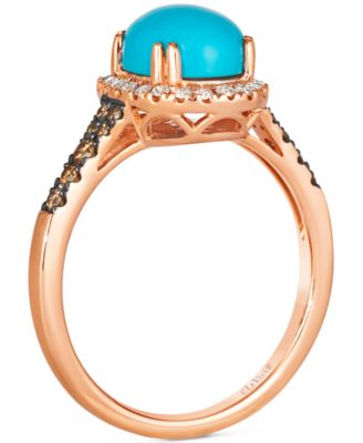 Robins Egg Blue Turquoise (2 ct. t.w.) and Diamond (1/3 ct. t.w.) Halo Ring in 14k Rose Gold