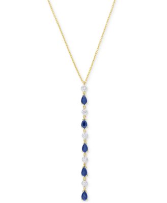 Macy's - Sapphire (1-1/4 ct. t.w.) & Diamond (1/4 ct. t.w.) Lariat Necklace in 14k Gold, 16-1/2" + 1" extender