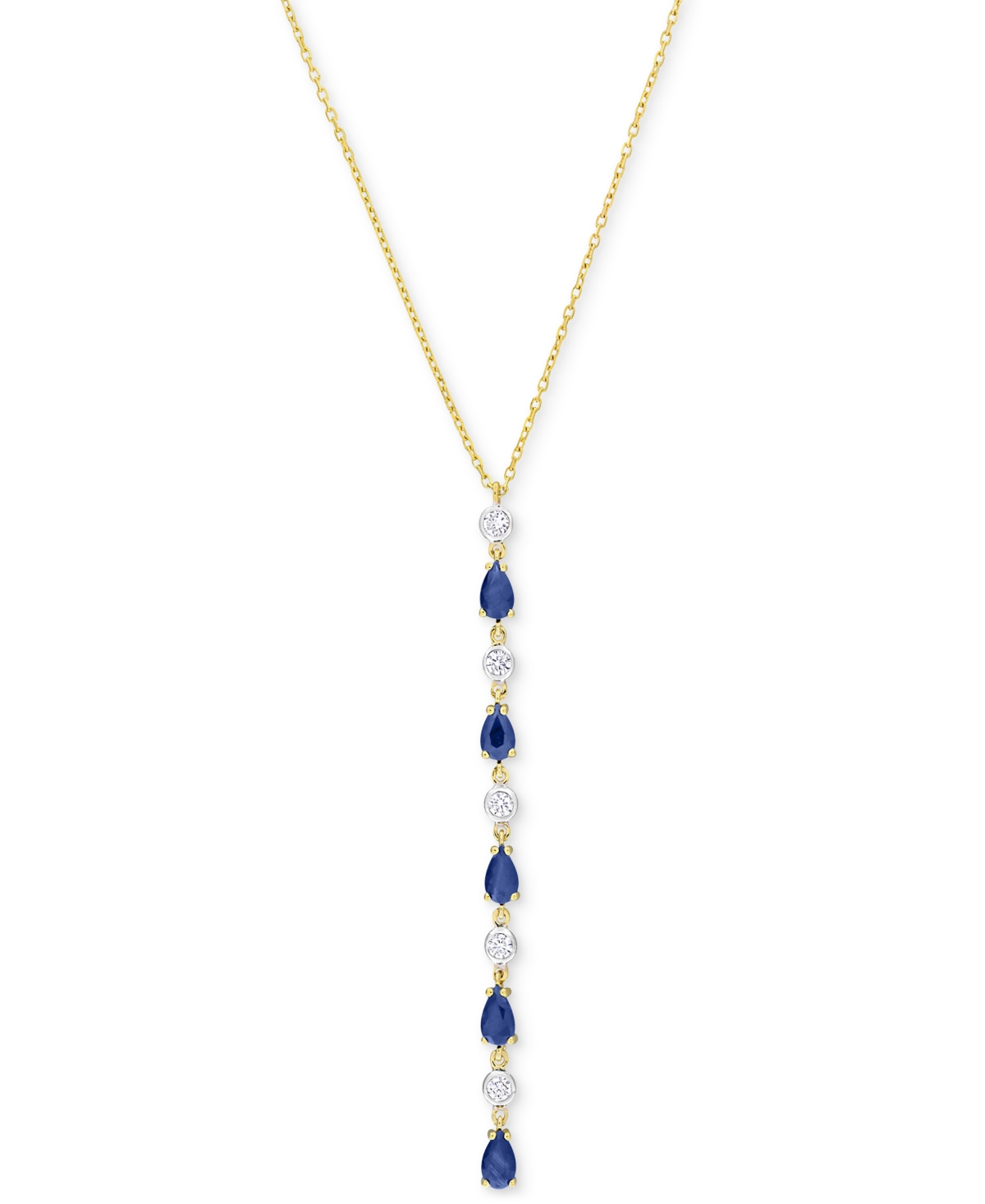 Macy's Sapphire (1-1/4 Ct. T.w.) & Diamond (1/4 Ct. T.w.) Lariat Necklace In 14k Gold, 16-1/2" + 1" Extende