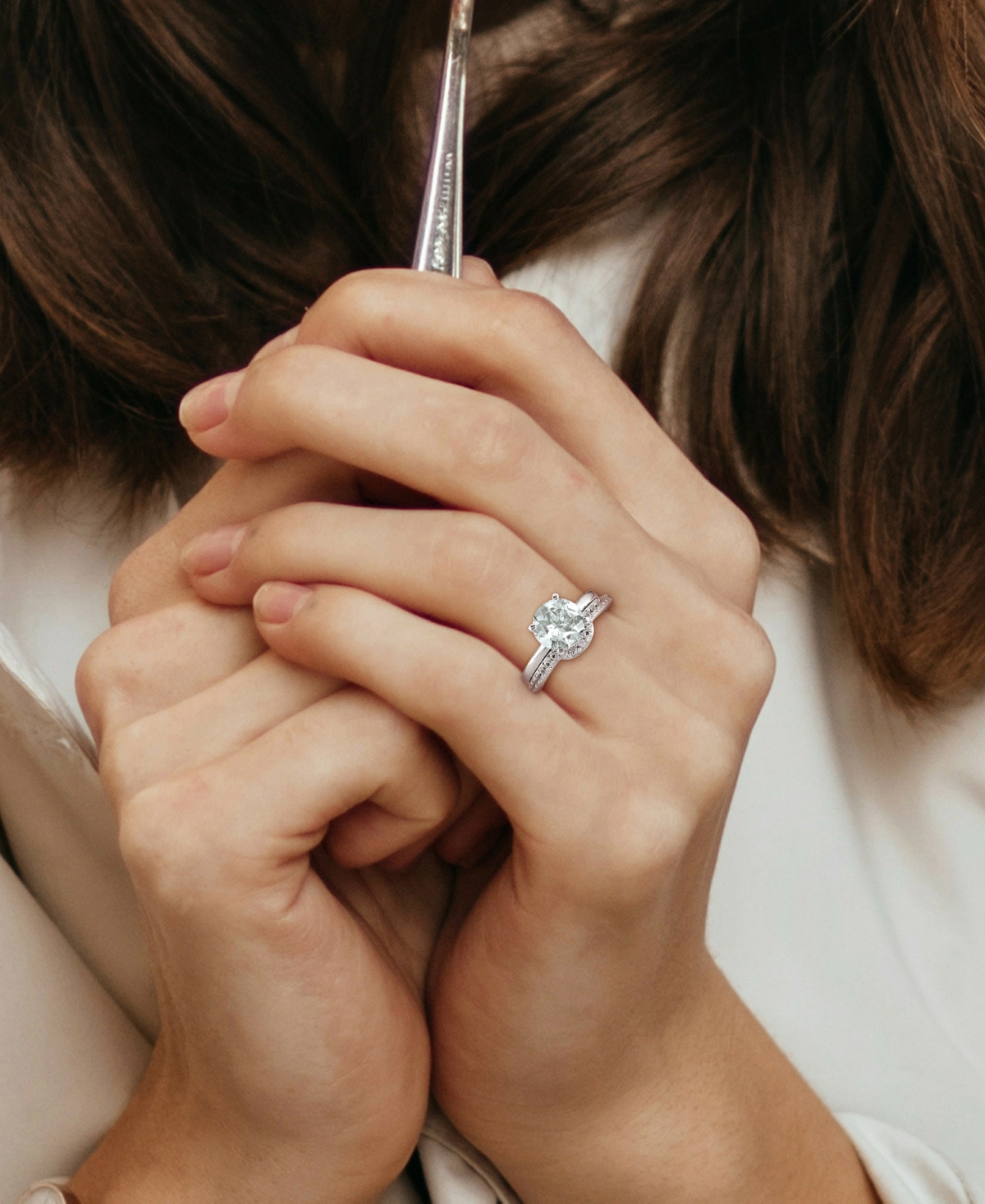 (1-5/8 ct. t.w.) & Lab-Grown White Sapphire (3/8 ct. t.w.) Bridal Set in 10k White Gold - Aquamarine