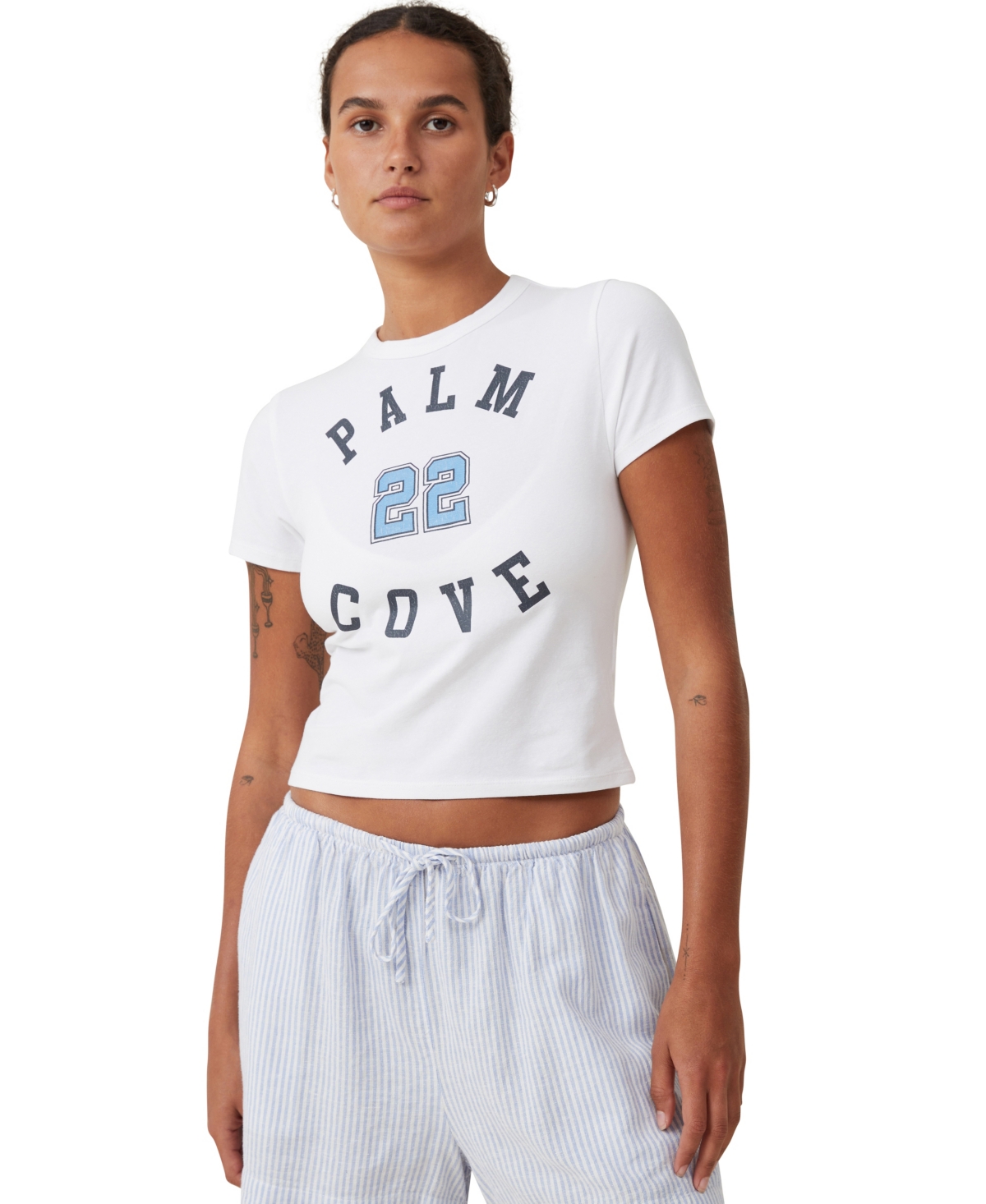 Cotton On Women's Fitted Graphic Longline T-shirt In Palm Cove,white