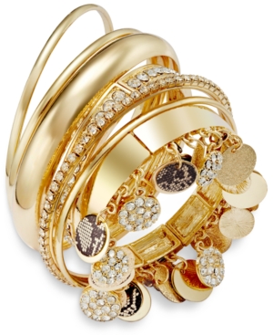 Thalia Sodi Faux-Snakeskin Pave Disc Bangle Bracelet Set, Only at Macys
