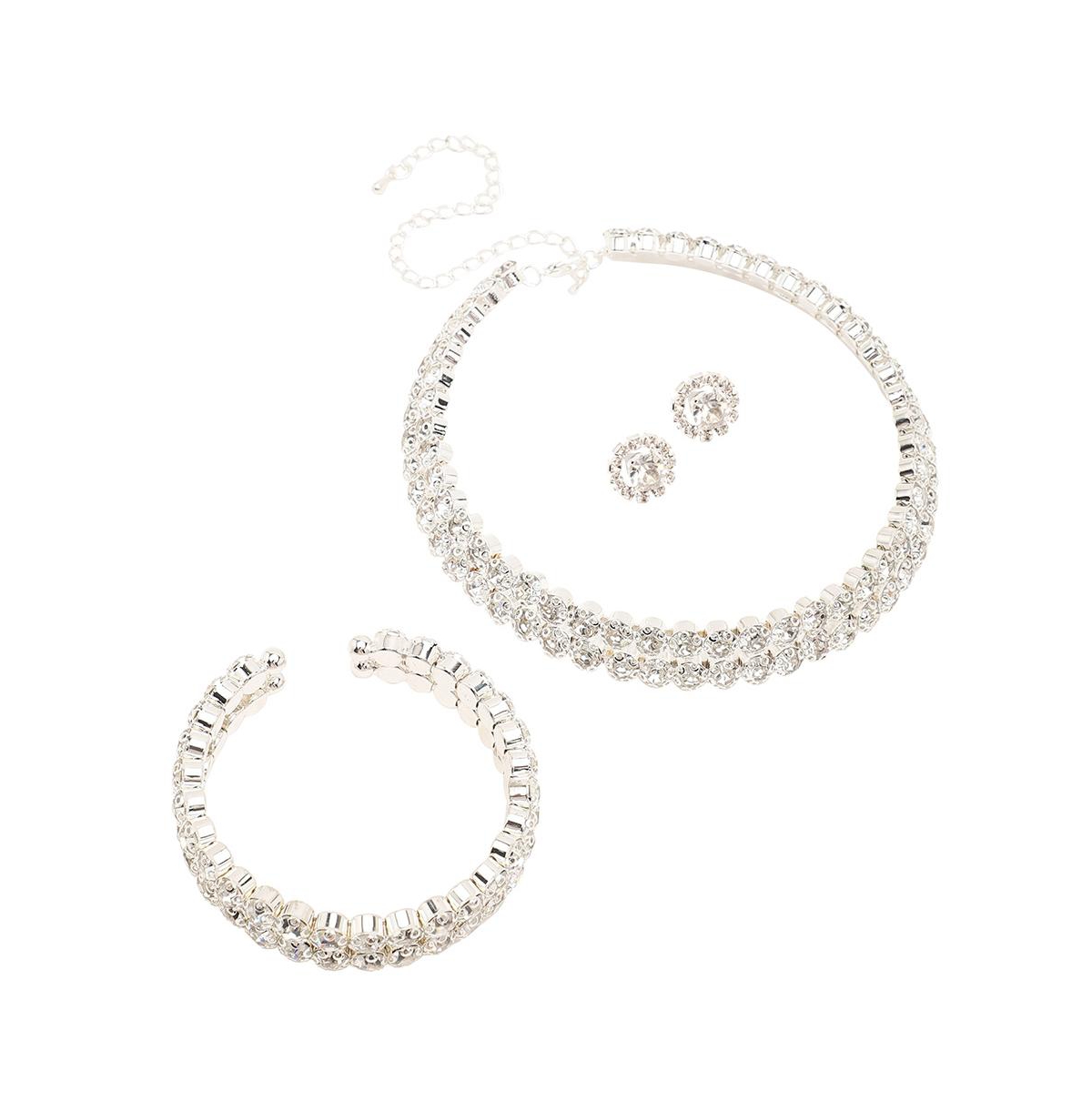 Sohi Women's Silver Embellished Strand Necklace, Earrings And Bracelet (set Of 3)