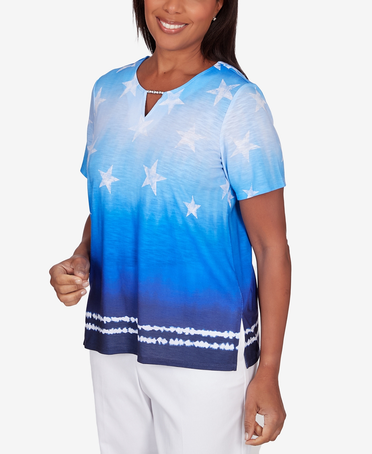 Alfred Dunner Petite All American Tie Dye Stars Short Sleeve Top