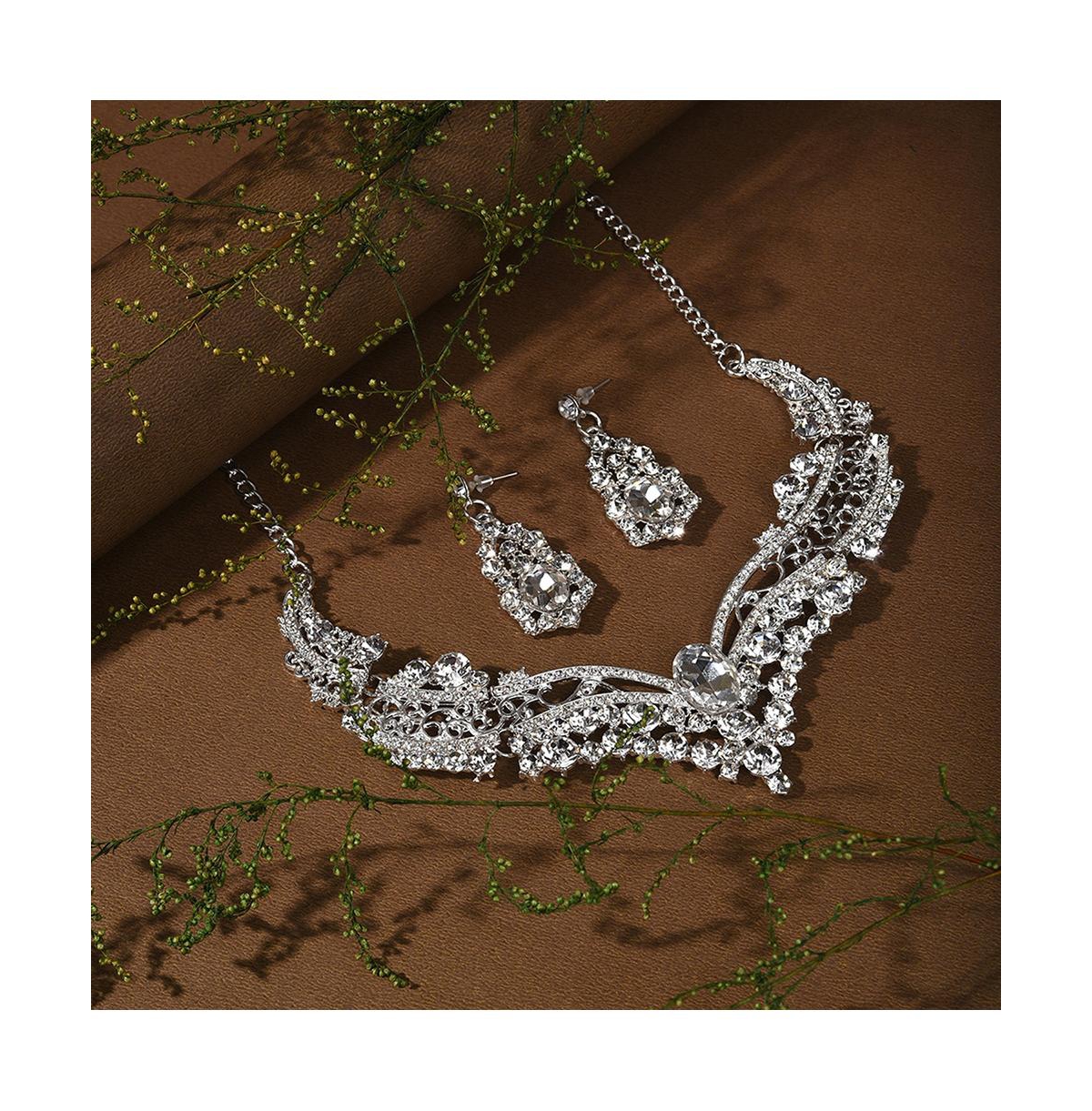 Sohi Women'sMaxi Embellished Necklace And Earrings (Set Of 2) - Silver