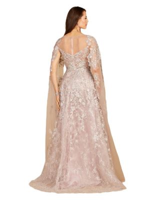 Women's Long Bell Sleeve Boat-Neck Beaded Gown