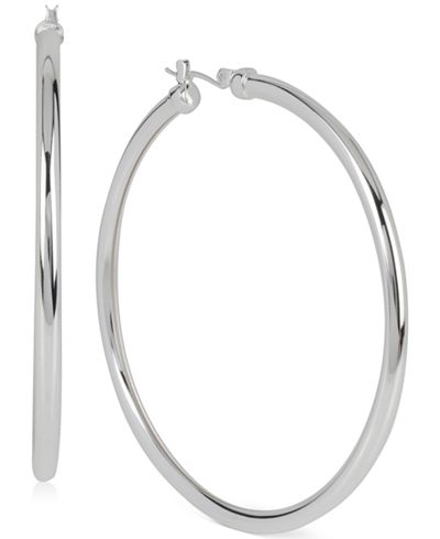 Touch of Silver Large Hoop Earrings in Sterling Silver over Brass