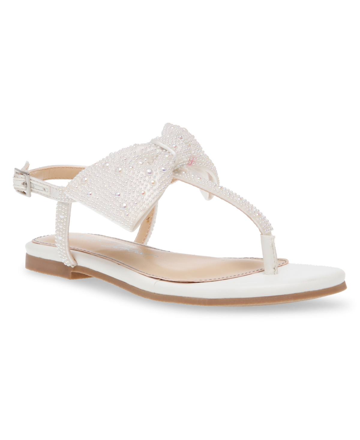 Betsey Johnson Little And Big Girls Sasha T-strap Sandals With Bow Detail In Pearl