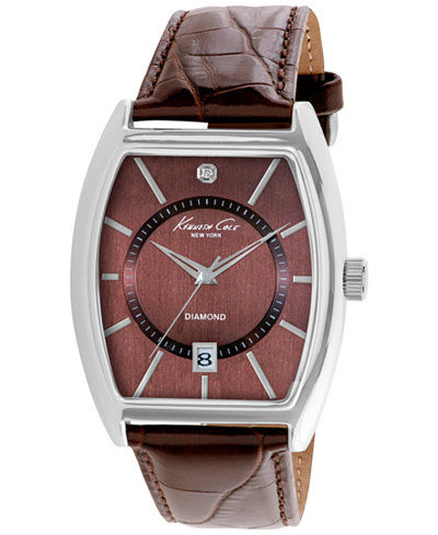 Kenneth Cole New York Men's Diamond Accent Brown Leather Strap Watch 48x38mm 10014805
