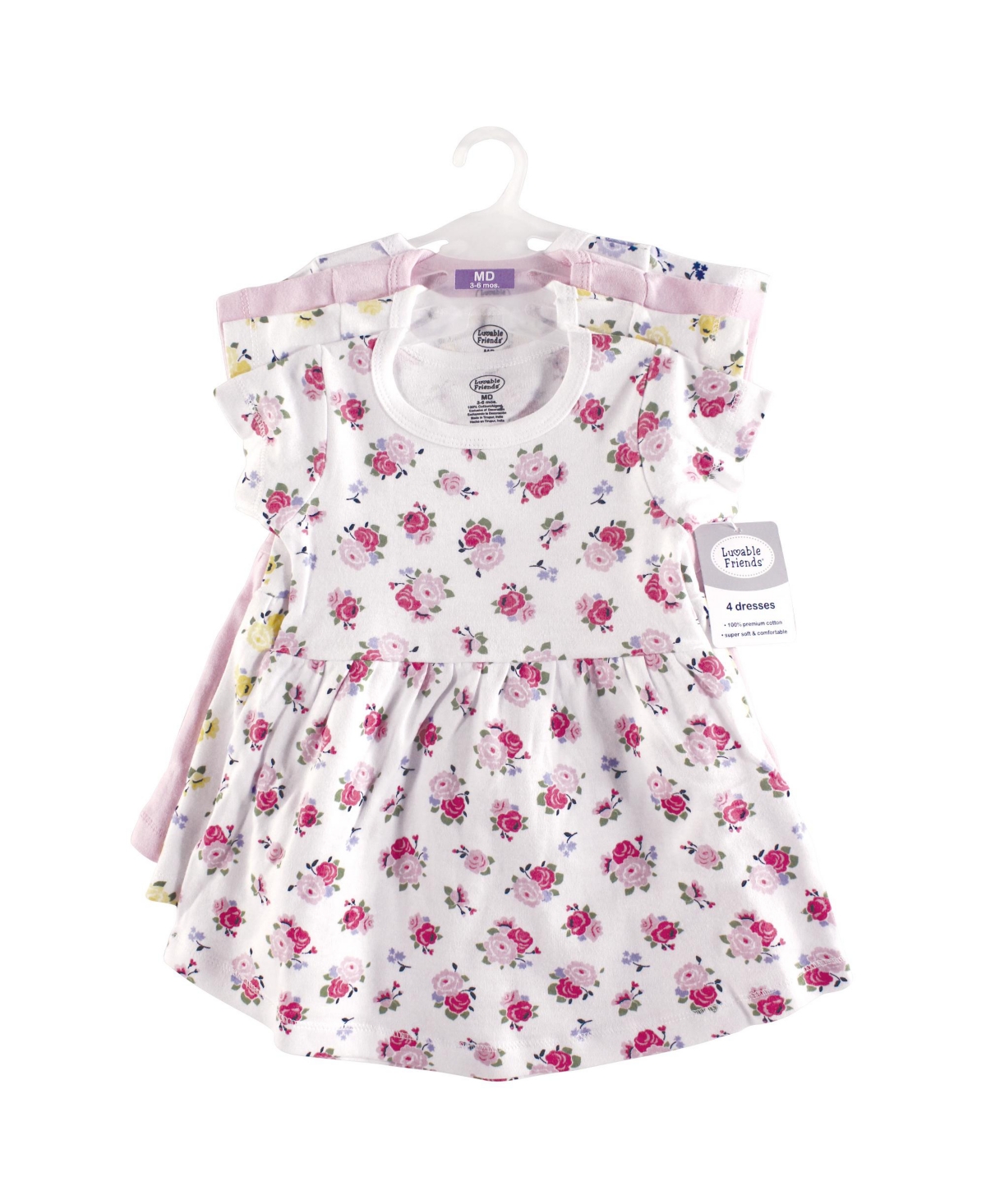 Luvable Friends Baby Girls Cotton Short-Sleeve Dresses 4pk, Floral