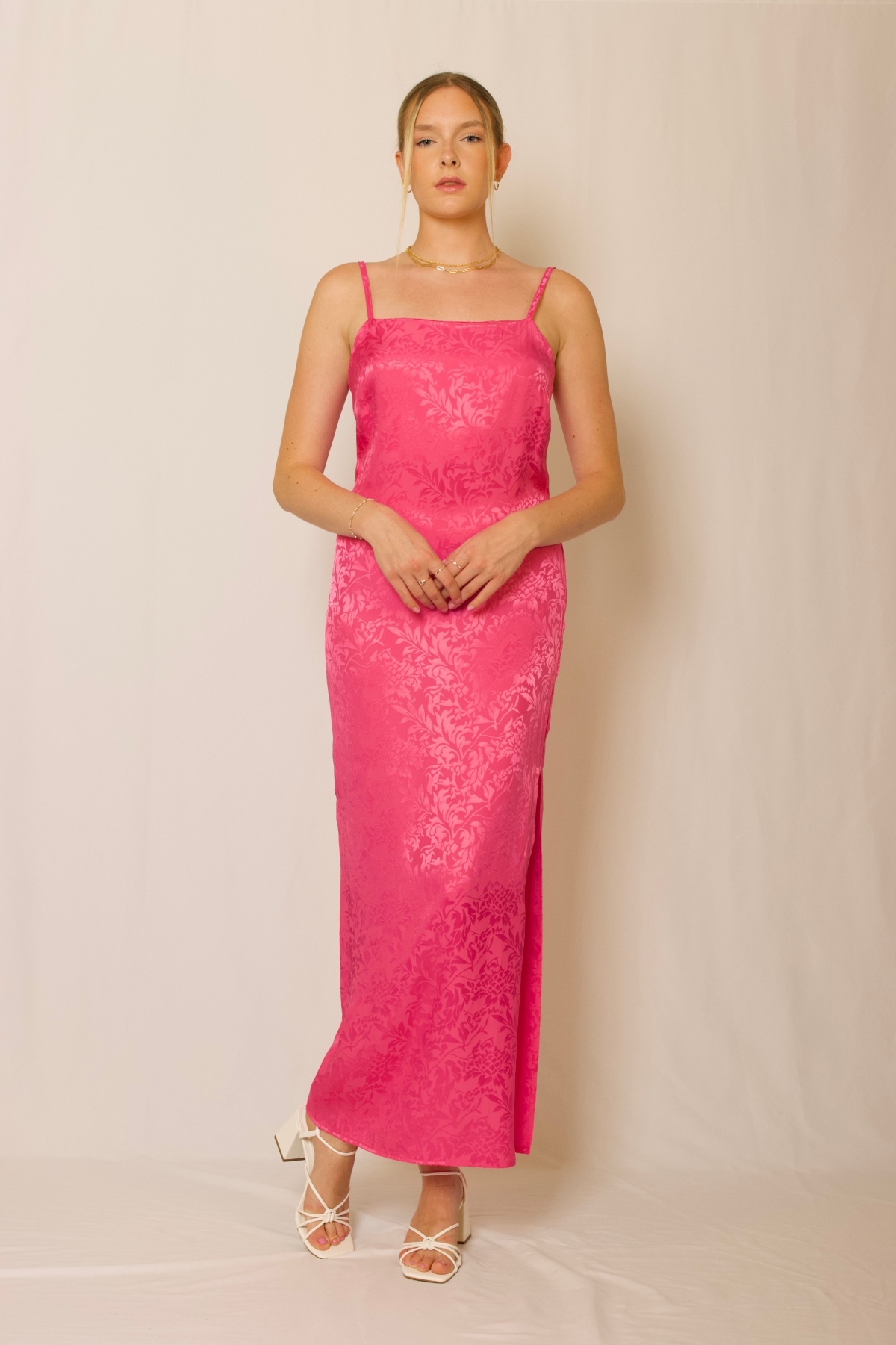 Floral Slip Dress - Hot pink