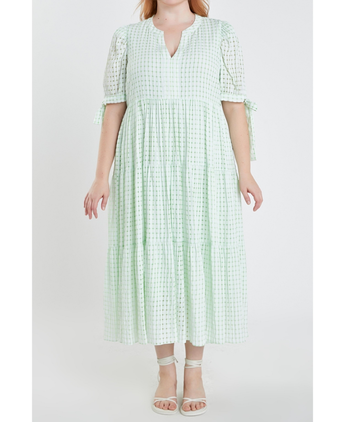 English Factory Geo Print Tiered Cotton Midi Dress In Lime