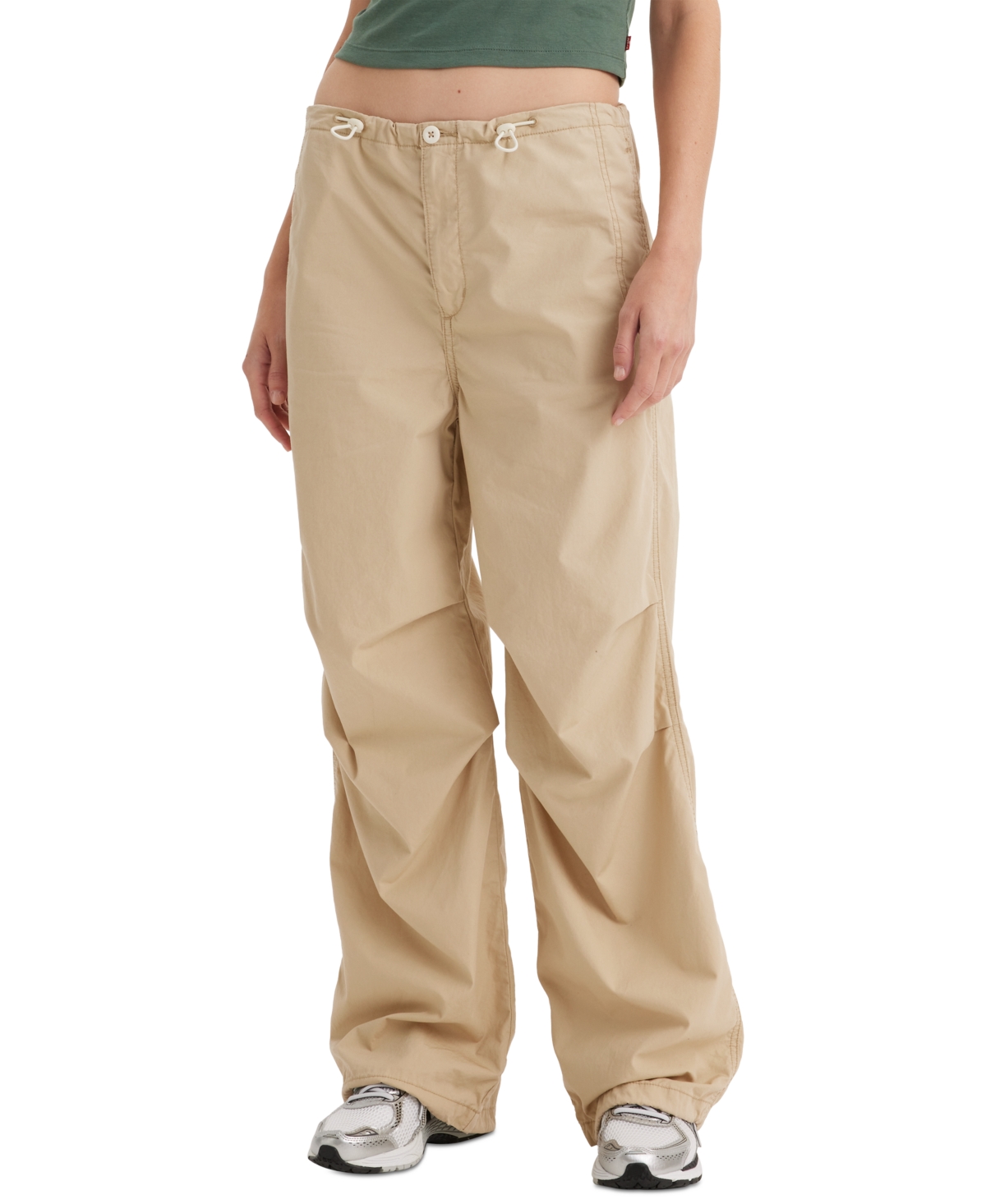 Shop Levi's Women's Solid Drawstring-waist Cotton Parachute Pants In Safari
