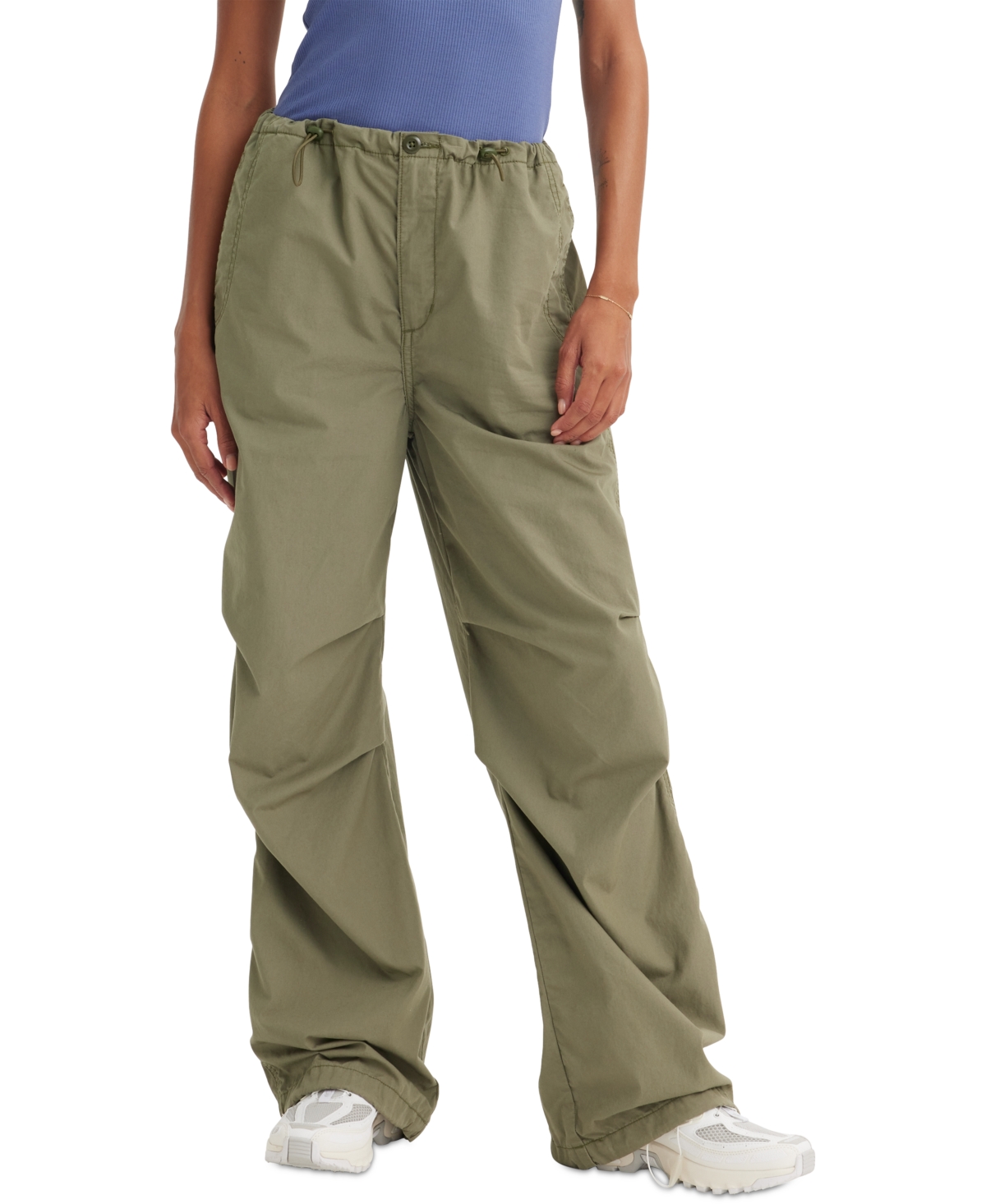 Shop Levi's Women's Solid Drawstring-waist Cotton Parachute Pants In Deep Liche