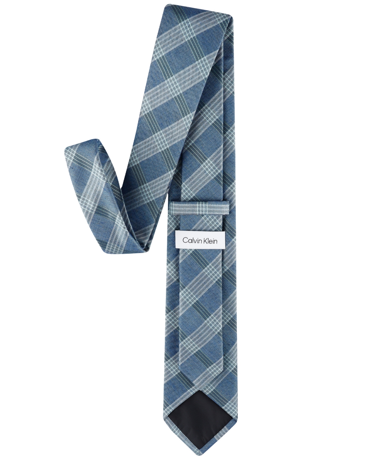 Shop Calvin Klein Men's Brady Plaid Tie In Navy,aqua