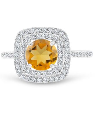 Amethyst (1-1/5 ct. t.w.) & Lab-Grown White Sapphire (1/2 ct. t.w.) Square Halo Birthstone Ring in Sterling Silver (Also in Additional Birthstones)
