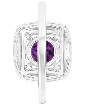 Amethyst (1-1/5 ct. t.w.) & Lab-Grown White Sapphire (1/2 ct. t.w.) Square Halo Birthstone Ring in Sterling Silver (Also in Additional Birthstones)