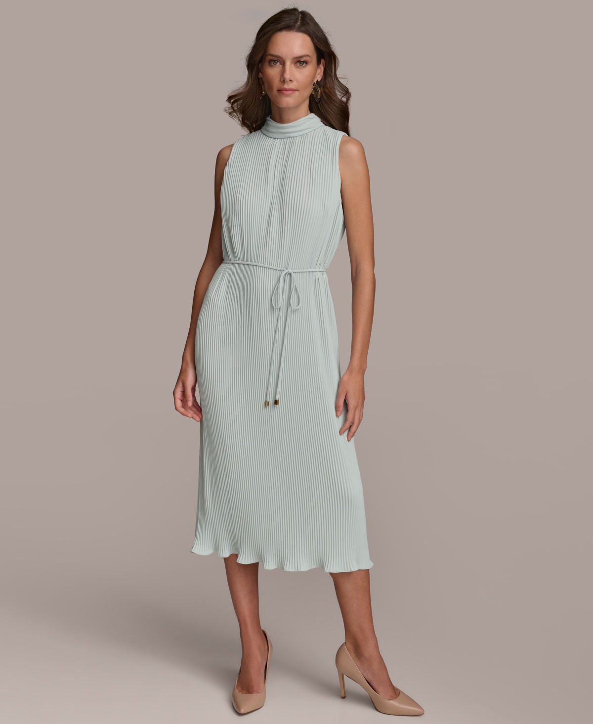 Shop Donna Karan Women's Pleated Sleeveless A-line Dress In Blue Frost