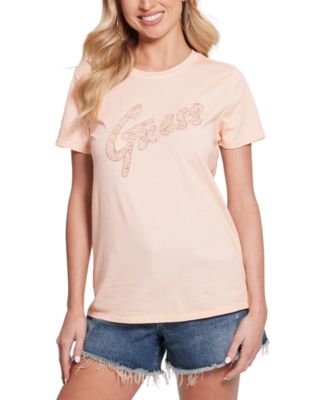 GUESS - Women's Cotton Lace-Logo Short-Sleeve Easy T-Shirt