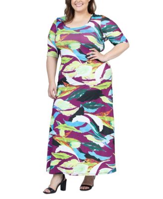 Plus Size Elbow Sleeve Casual A Line Maxi Dress