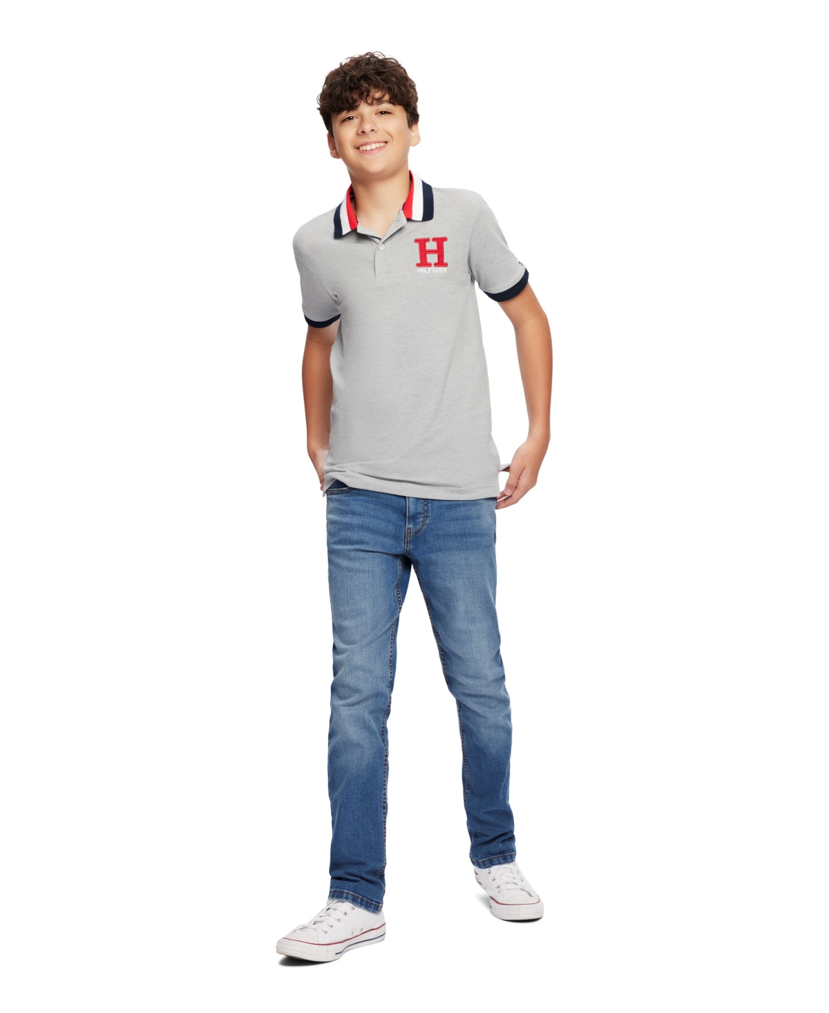 Tommy Hilfiger Big Boys Striped Collar Embroidered Matt Polo
