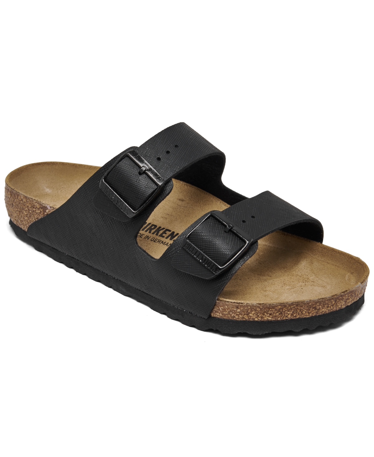 Shop Birkenstock Men's Arizona Birko-flor Saffiano Adjustable Slide Sandals From Finish Line In Black
