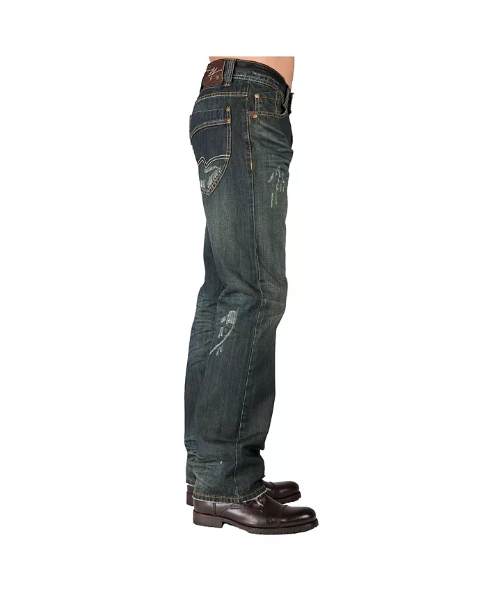 Men's Relaxed Straight Handcrafted Wash Premium Denim Signature Jeans - thumbnail 8
