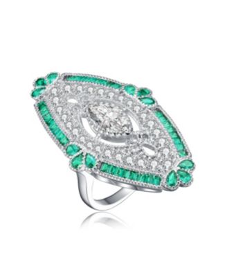 Sterling Silver with White Gold Plated Baguette Cubic Zirconia Cocktail Ring