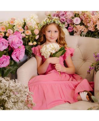 Girls' Flutter Sleeve Tiered Maxi Dress with Crochet Trim, Toddler