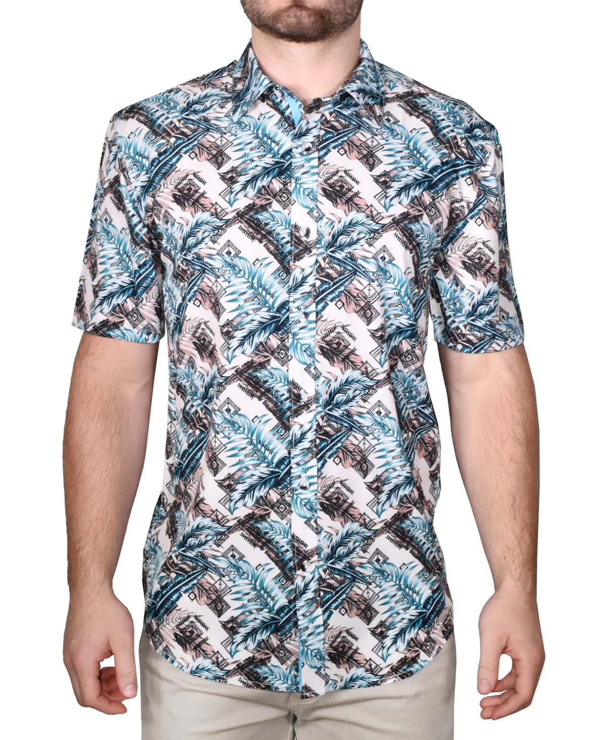 Shop Vintage 1946 Men's Printed Short-sleeve Woven Shirt In Turquoise Blue