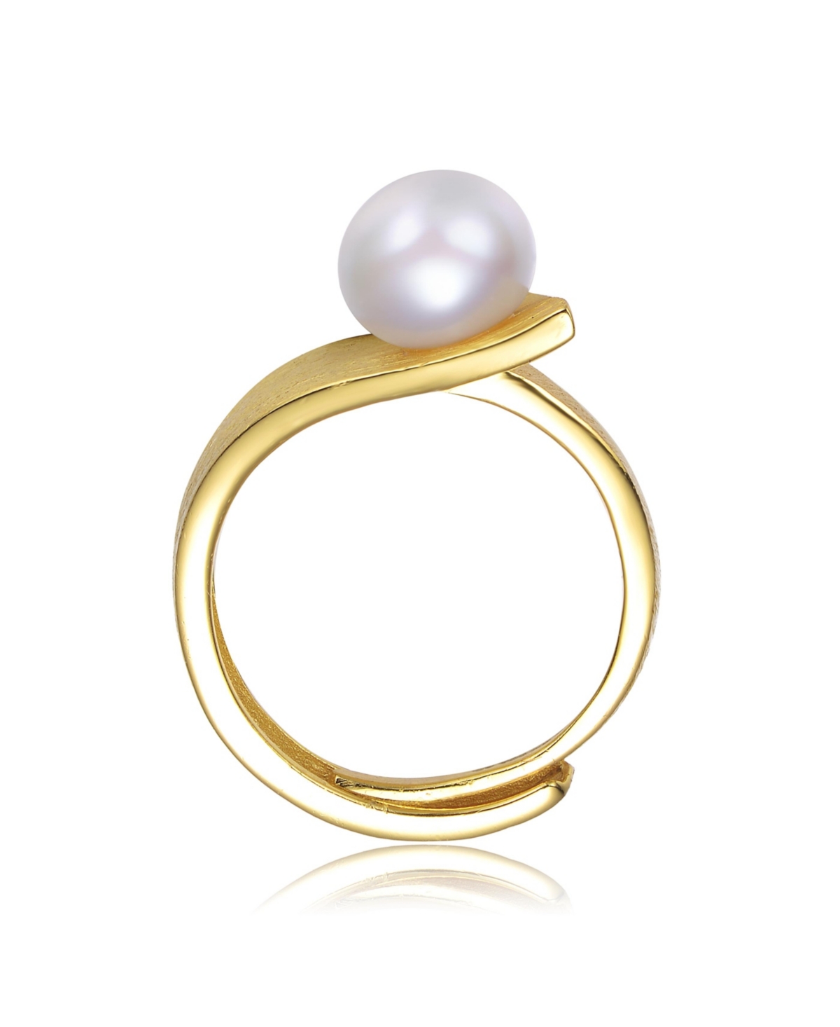 Sterling Silver 14KPlated with Genuine Freshwater Pearl Linear Adjustable Ring - Gold