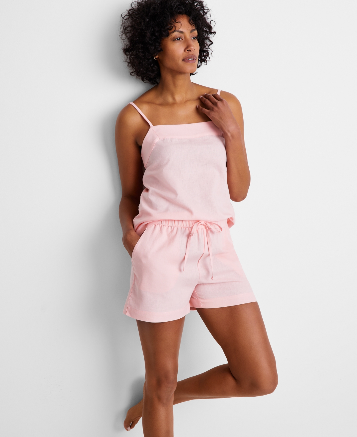 Shop State Of Day Women's 2-pc. Sleeveless Linen Pajamas Set, Created For Macy's In Satin Pink