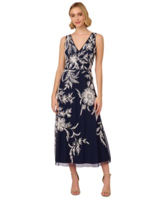 Adrianna Papell Women's Beaded V-Neck Sleeveless Dress Macy's